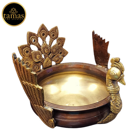 Tamas Brass Handcrafted Ethnic Peacock Carving Design Urli Showpiece