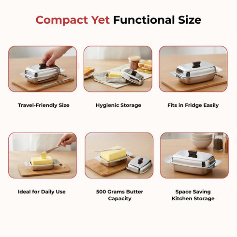 Vinod Stainless Steel Butter Dish With Butter Knife and Lid Highest Grade Steel Build Rust Free Finish And Dishwasher Safe Design