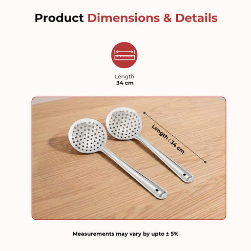 Vinod Stainless Steel Cooking Skimmer Steel Jharni Jhara Set of 2 34 cm Highest Grade Stainless Steel Mirror Finish Rust Free No 5