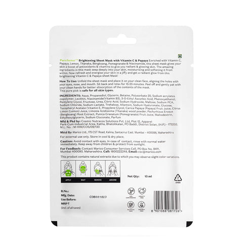 PureSense Brightening Sheet Mask with Vitamin C & Papaya | From the makers of Parachute Advansed
