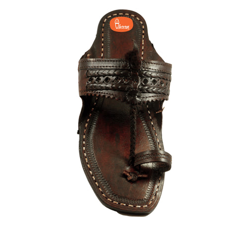 Vhaanfootwear Original Dark Brown Pure Leather Moja shape Handstitched Kolhapuri Chappal For Men Vhaan
