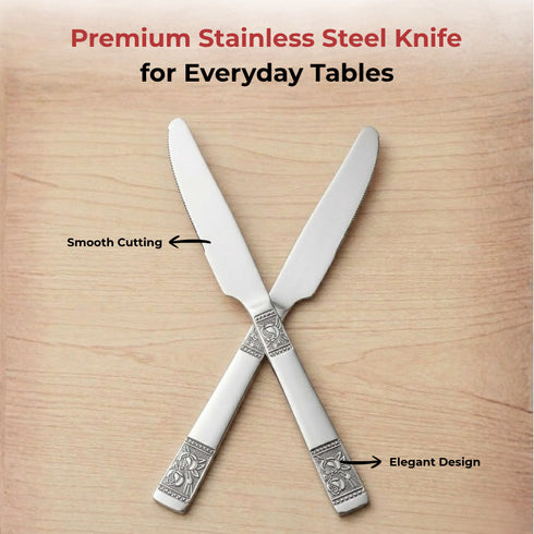 Vinod Moscow Stainless Steel Dinner Knife Set of 6 Piece Heavy Gauge Steel Gloss Finish Rust Free Tough Strong and Durable Dishwasher safe