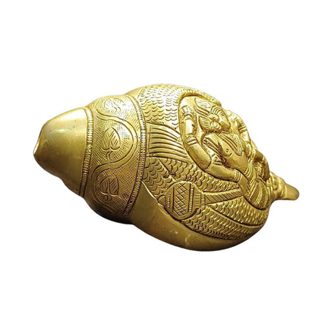 Tamas Brass Shankh with Vishnu Carving Antique