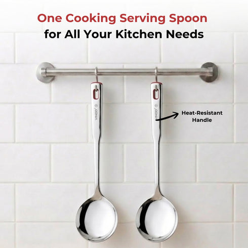 Vinod Stainless Steel Queen Kabdir Serving Spoon Cooking Spoon Spatula Set of 2 37 cm Long Handle High Grade Stainless Steel Rust Free Dishwasher Safe No 1