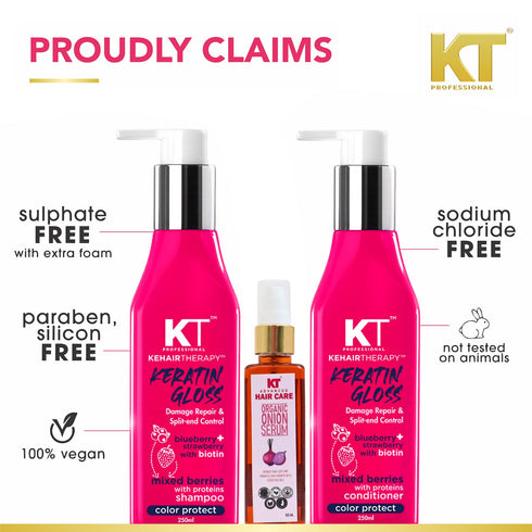 Kt Professional Keratin Repair Shampoo & Conditioner 250ml Organic Onion Hair Serum