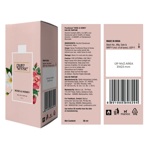 PureSense Rose & Honey Women's Perfume Floral Long Lasting Perfume for Women