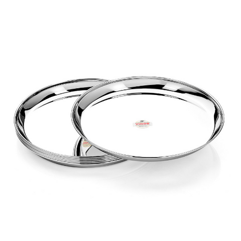 Vinod Stainless Steel Kanchan Bogi Plate Set of 6 28 cm Lunch and Dinner Plate High Grade Stainless Steel Rust Free Mirror Finish