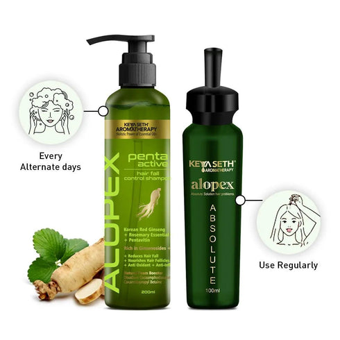 Keya Seth Aromatherapy Absolute Hair Growth Serum Treatment Kit Shampoo & Solution with Biotin, Rosemary & Ginseng