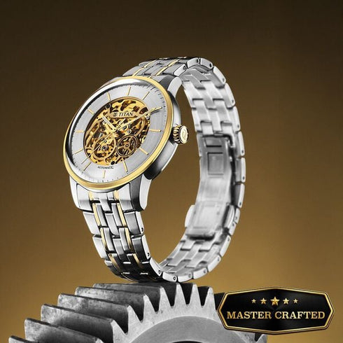Titan Golden Heart Skeletal Automatic Analog with Silver Dial Dual