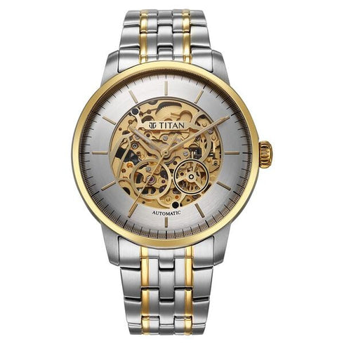 Titan Golden Heart Skeletal Automatic Analog with Silver Dial Dual
