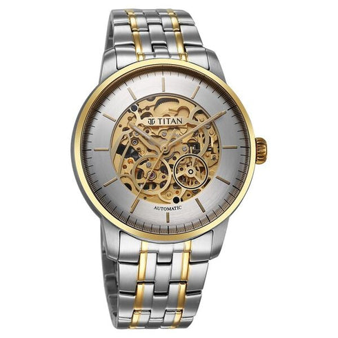 Titan Golden Heart Skeletal Automatic Analog with Silver Dial Dual