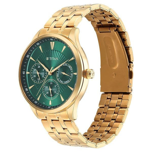 Titan Opulent Green Dial Quartz Multifunction Stainless Steel Strap watch for Men