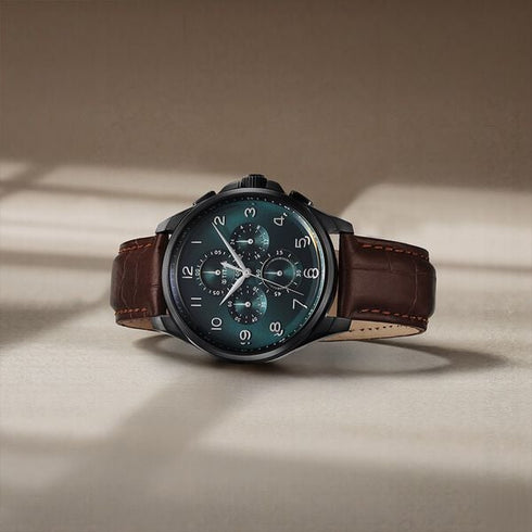 Titan Classic Chrono Blue Dial Quartz Multifunction Leather Strap watch for Men