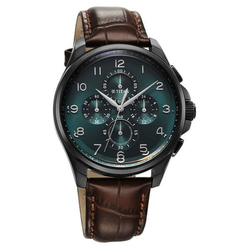 Titan Classic Chrono Blue Dial Quartz Multifunction Leather Strap watch for Men