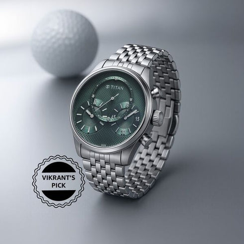 Titan Micromotors Analog with Independent Hour Minute and 2nd Sub-Dial Green Dial