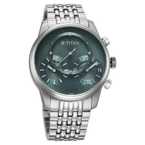 Titan Micromotors Analog with Independent Hour Minute and 2nd Sub-Dial Green Dial