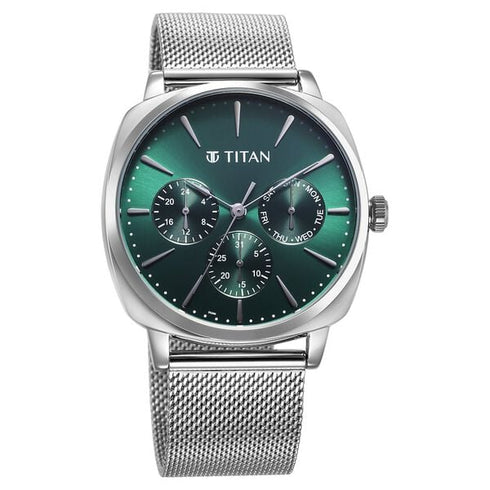 Titan Classique Suave Quartz Green Dial Silver Stainless Steel Mesh Strap Watch