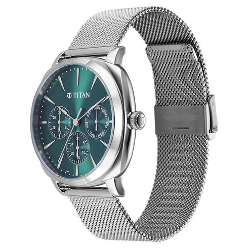 Titan Classique Suave Quartz Green Dial Silver Stainless Steel Mesh Strap Watch