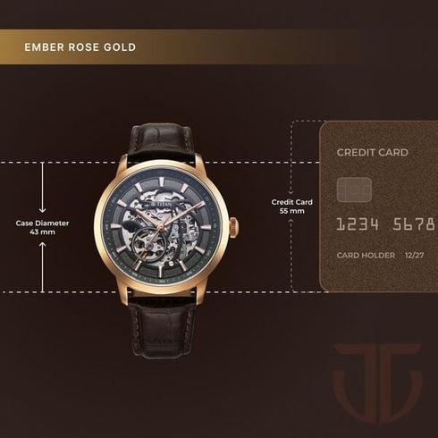Titan Phoenix Skeletal Automatic Analog with Gun Dial Brown Leather Strap Watch for Men