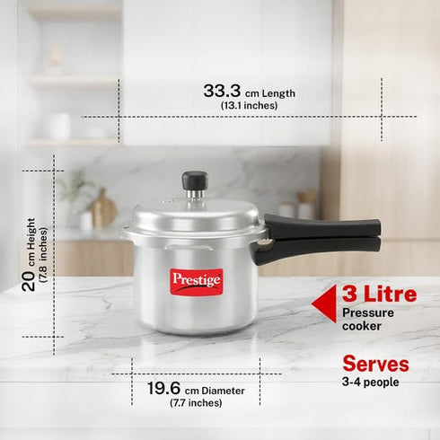 Prestige Popular Virgin Aluminium Precision Weight Valve Pressure Cooker 3 L Silver