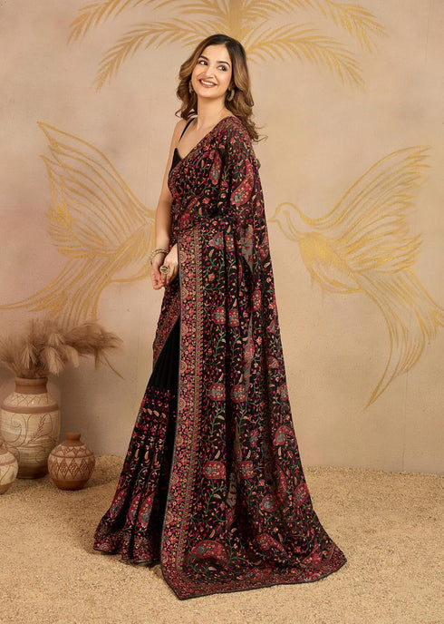Vasthrlay Georgette Embroidery Unstitched Black Ethnic Wear