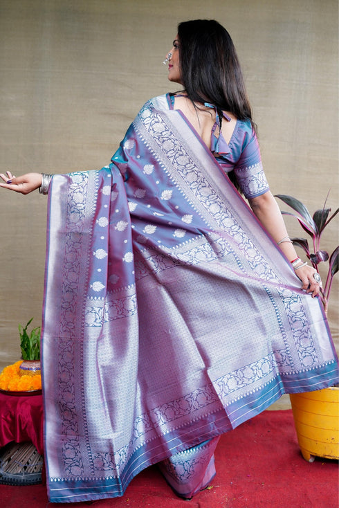 Vasthrlay Silver Banarasi Saree