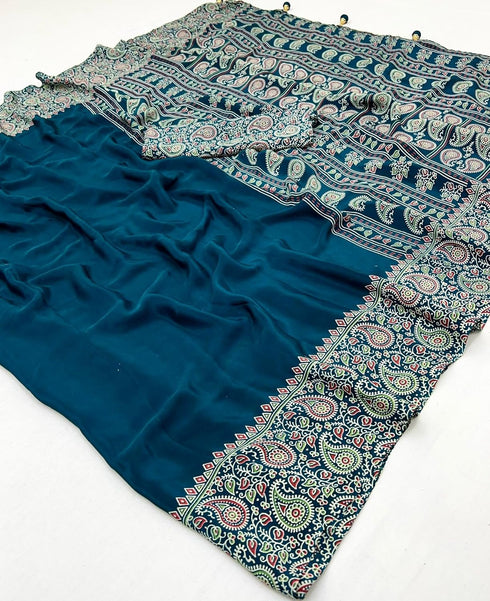 Vasthrlay Printed Ajrakh Floral