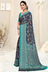 Vasthrlay Fashion Chiffon Printed Navy Ethnic Wear