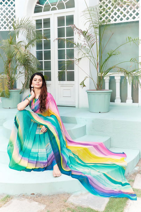 Vasthrlay Georgette Sequence White Ethnic Wear