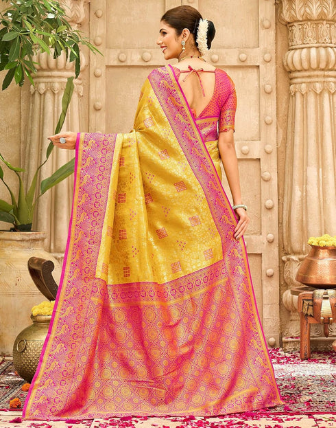 Vasthrlay Womens Banarasi Unstitched Yellow Saree