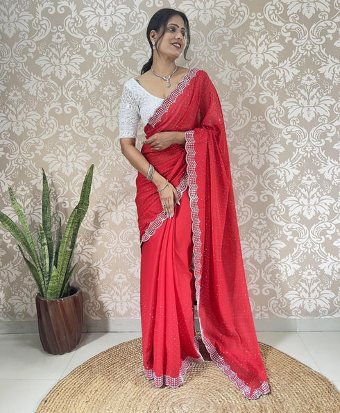 Vasthrlay Georgette Embellishments Scalloped Traditional