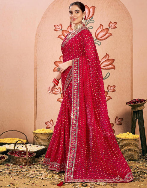 Vasthrlay Bandhani Embroidery Unstitched Rama Green Saree