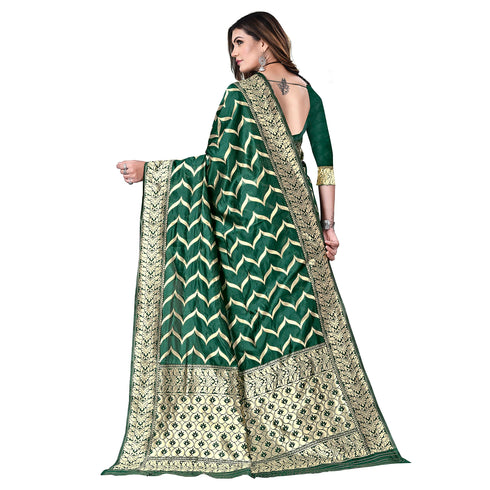 Vasthrlay Green Kanjivaram Unstitched Saree