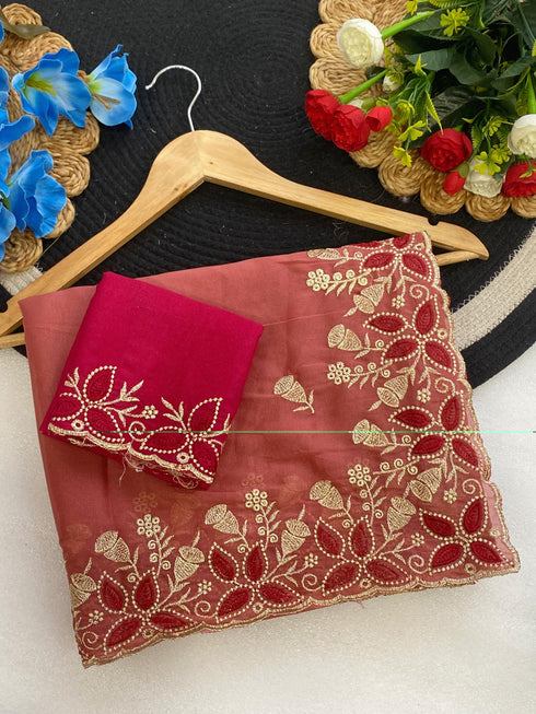 Vasthrlay Pink Embroidery Saree