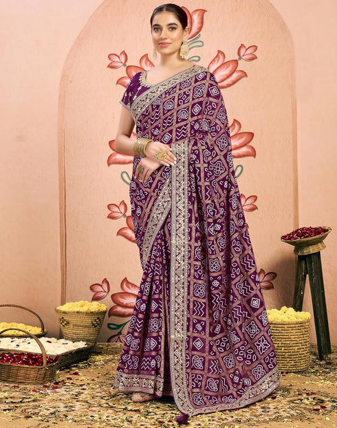 Vasthrlay Georgette Embroidery Unstitched Dark Green Saree