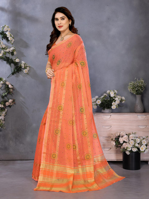 Vasthrlay Pink Unstitched Saree