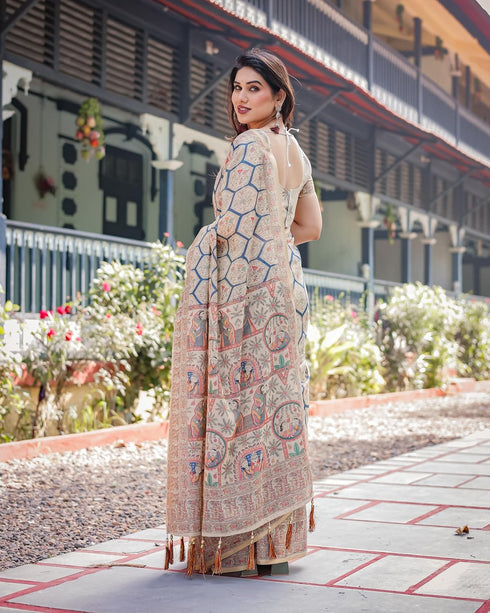 Vasthrlay Turquoise Embroidery Traditional Saree