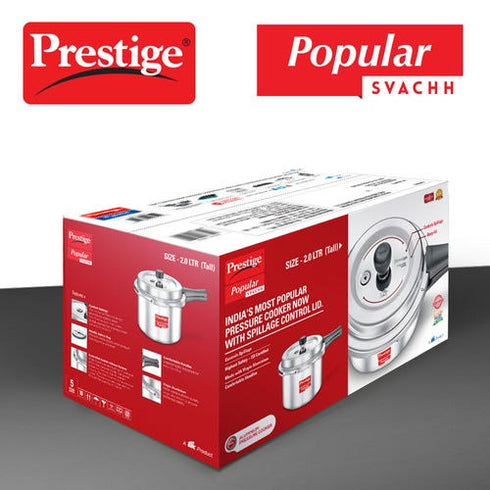 Prestige Popular Svachh Virgin Aluminium Gas And Induction Compatible Pressure Cooker Silver 2 L