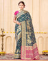 Vasthrlay Womens Weaving Navy Blue Saree With Pink Unstitched Blouse Piece