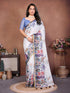 Vasthrlay White 3 Floral Printed Design Linen Saree With Solid Unstitched Linen Blouse Piece