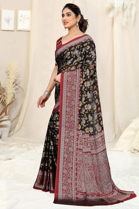 Vasthrlay Fashion Chiffon Printed Navy Ethnic Wear