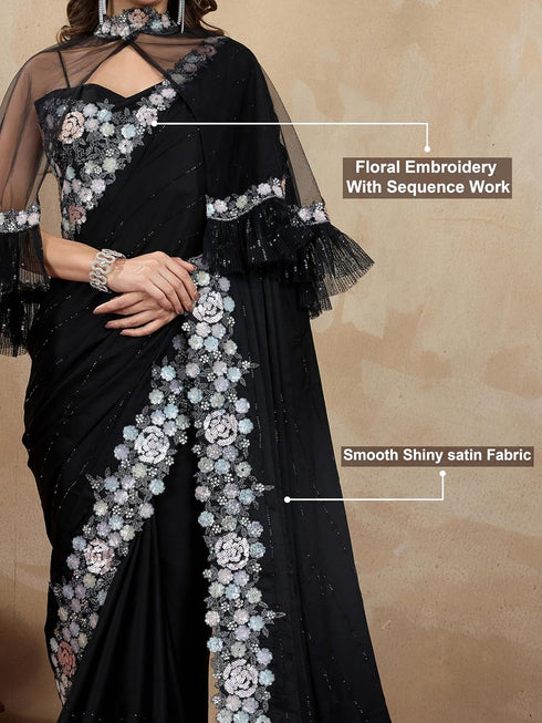Vasthrlay Embroidery Siroski Unstitch Black Ethnic Wear