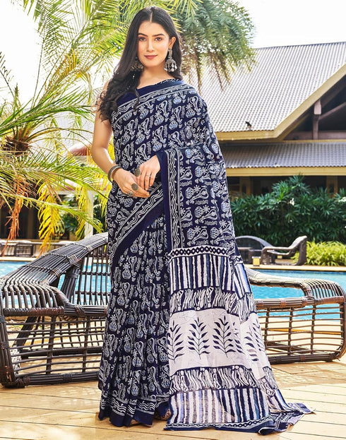 Vasthrlay Chanderi Bandhani Unstitched White Saree