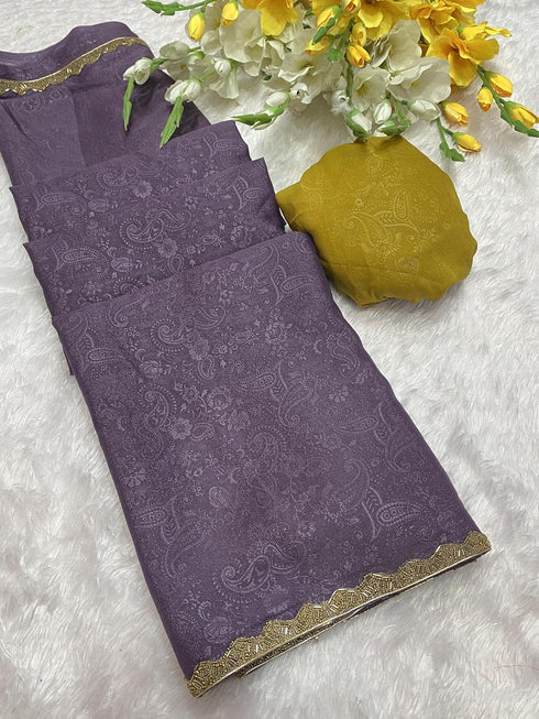 Vasthrlay Lavender Chiffon Paisley Contrast
