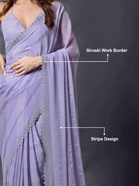 Vasthrlay Chiffon Siroski Unstitch Purple Ethnic Wear