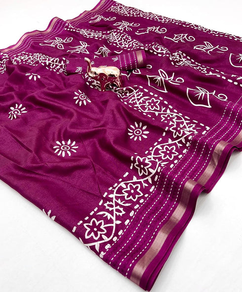 Vasthrlay Tussar Floral Bandhani