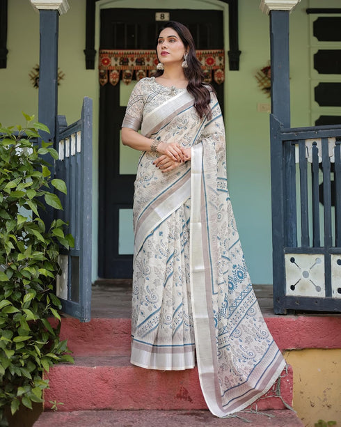 Vasthrlay Handwoven Printed Tasselled Saree