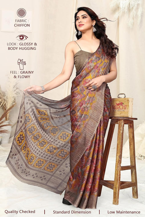 Vasthrlay Fashion Chiffon Georgette Beige Ethnic Wear