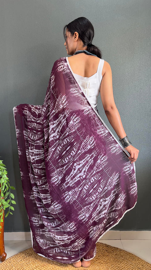 Vasthrlay Maroon Georgette Printed Unstitched Saree