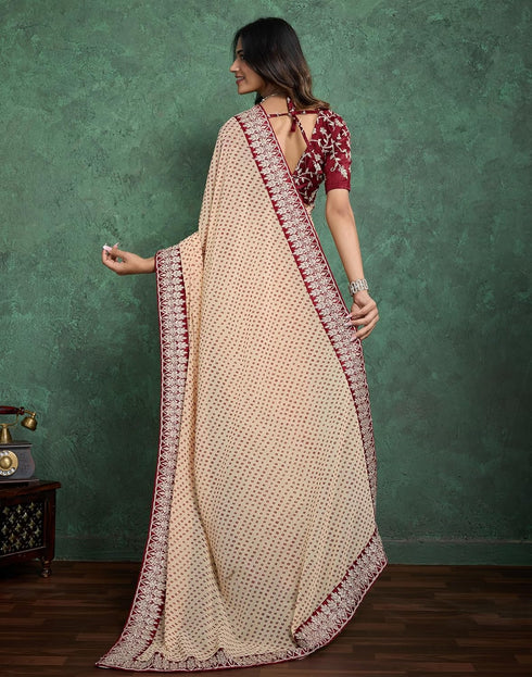 Vasthrlay Georgette Bandhani Unstitched Dark Green Saree
